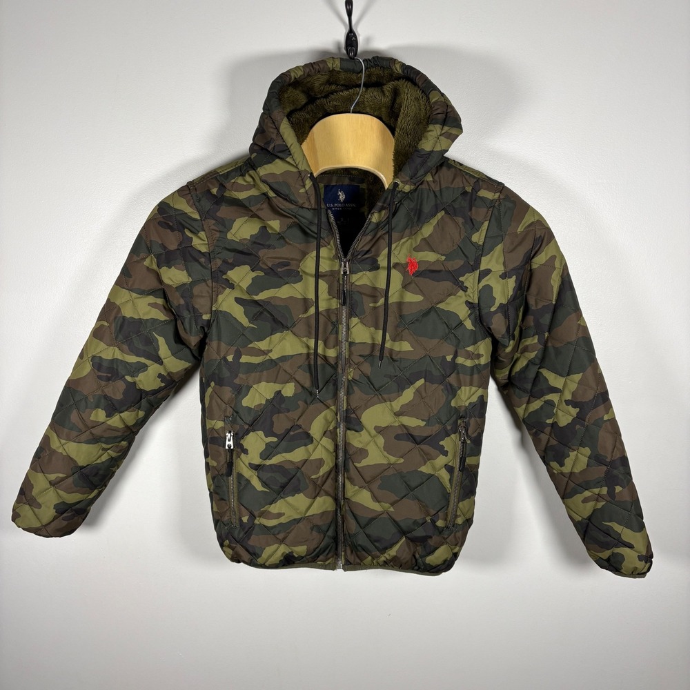 US Polo‎ Assn Camouflage Quilted Hooded Jacket Men Size Small